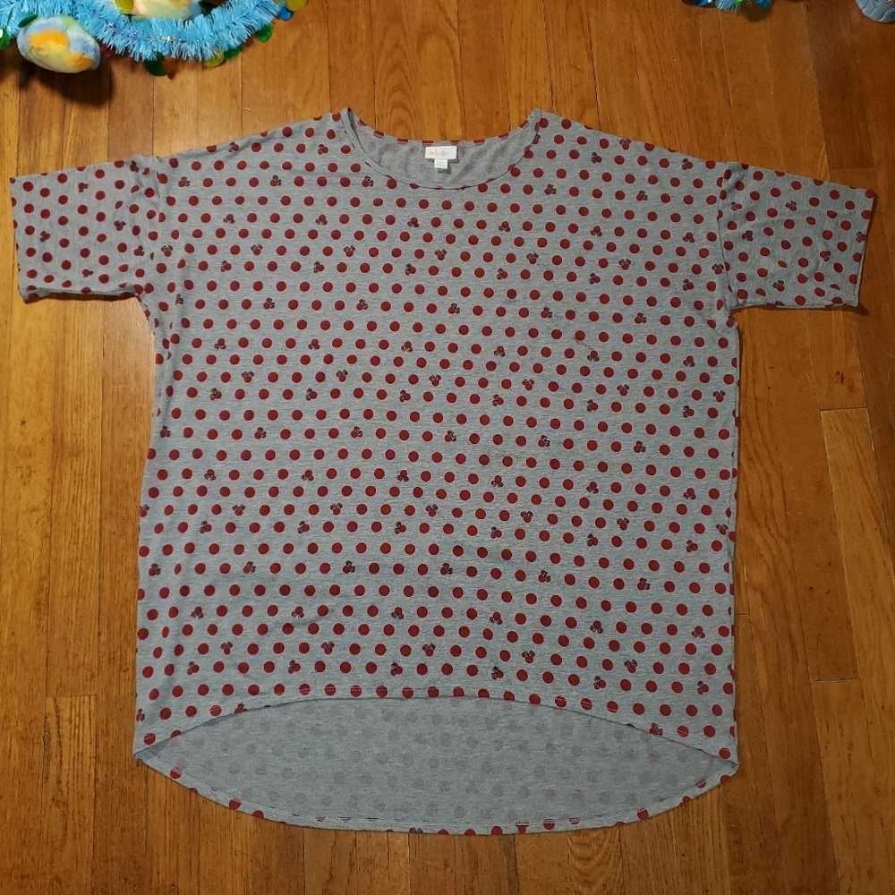 LuLaRoe Gray Tee with Red Polka Dots